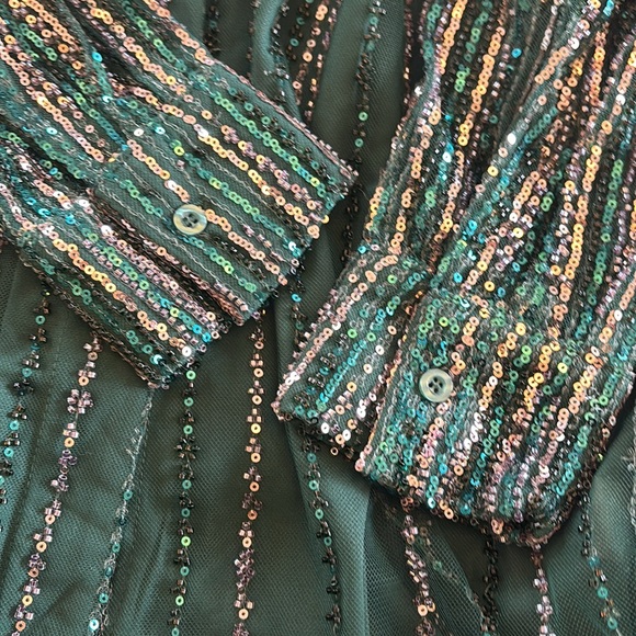 NWT green Sequin Stripe Mini Shirt Dress - Picture 9 of 12